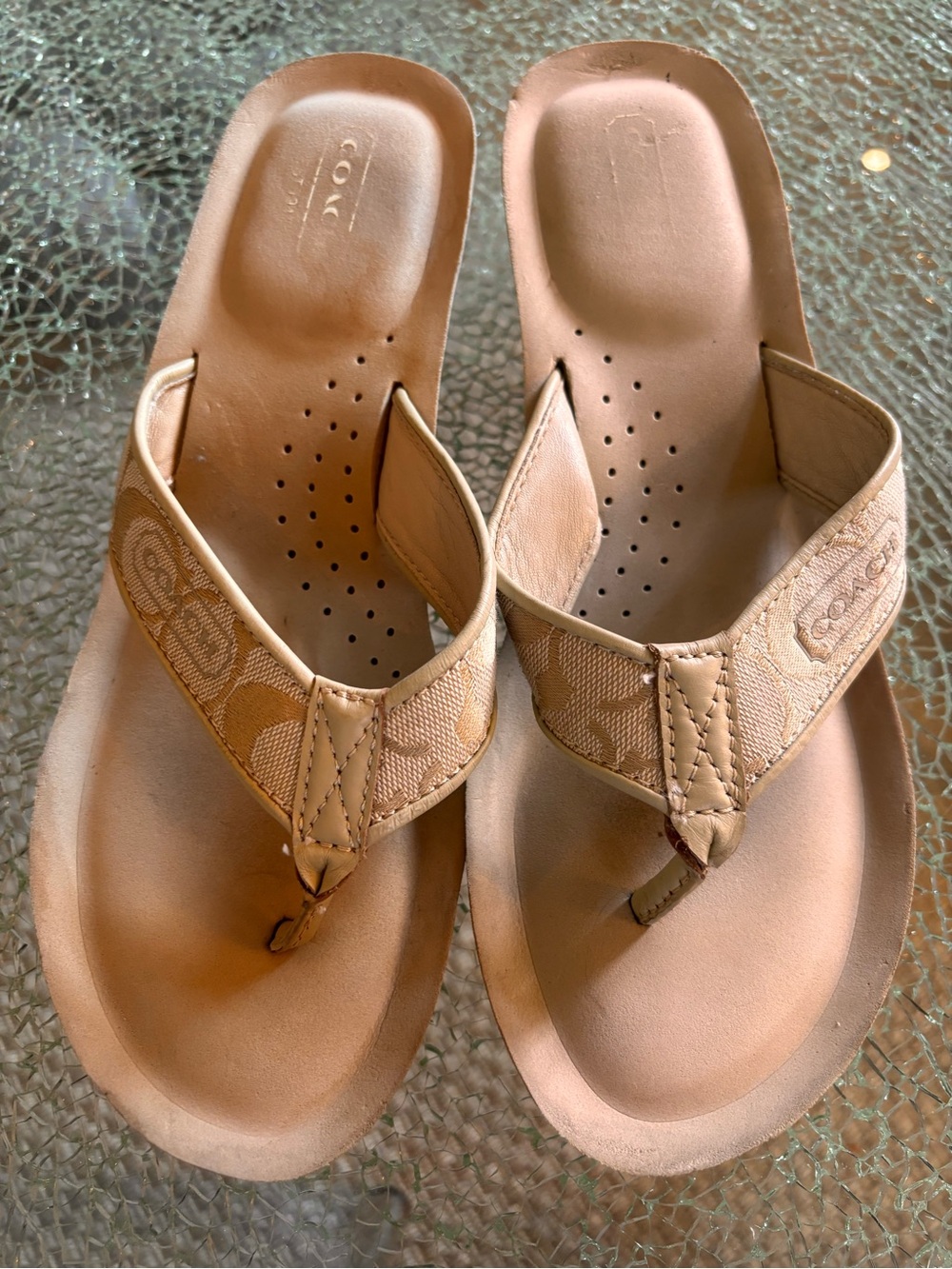 Coach Tan/Brown Signature Flip Flop Sandals